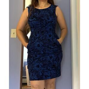 Land’s end blue with black velvet flowers pencil formal